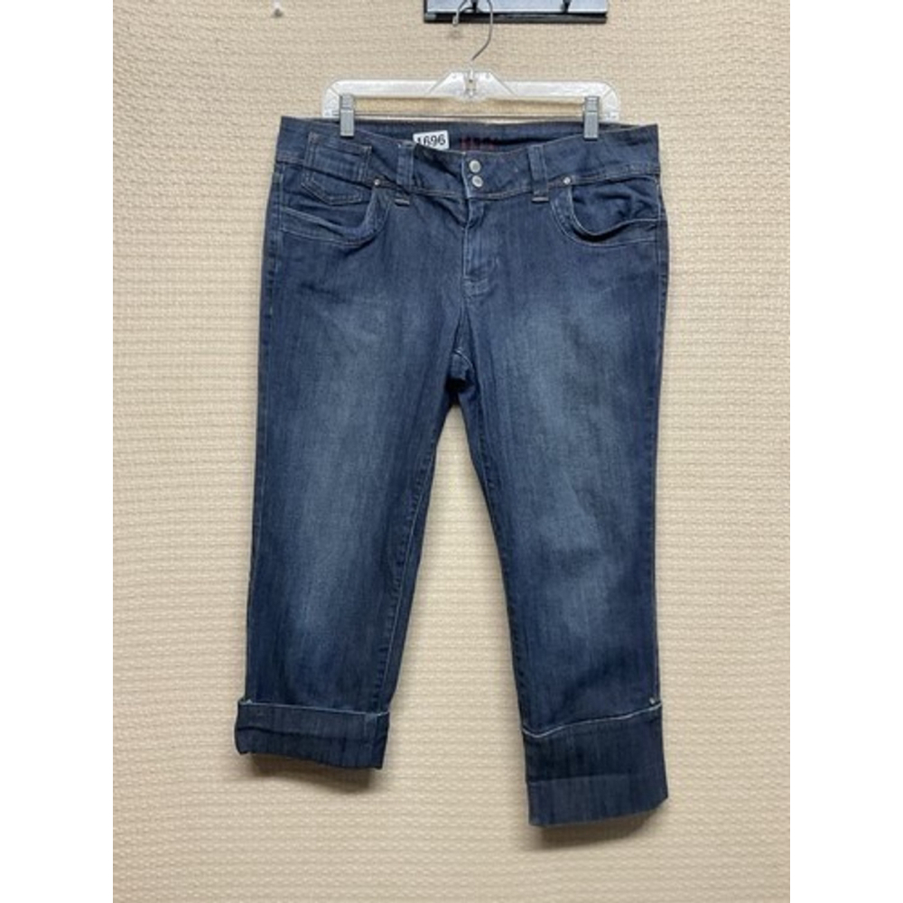 Elle Blue Dark Wash Cuffed Denim PantsCrop Jeans Women 12